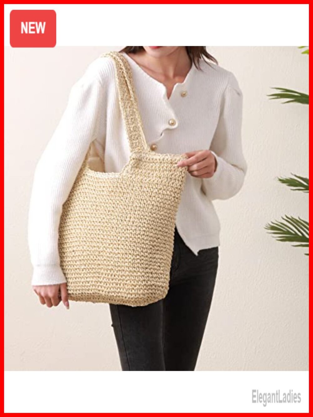 Handwoven Straw Shoulder Bag Large Tote for Beach Travel Summer Vacation - Picture 6 of 6